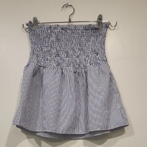 Blue‎ and White Striped Smocked Top Women's